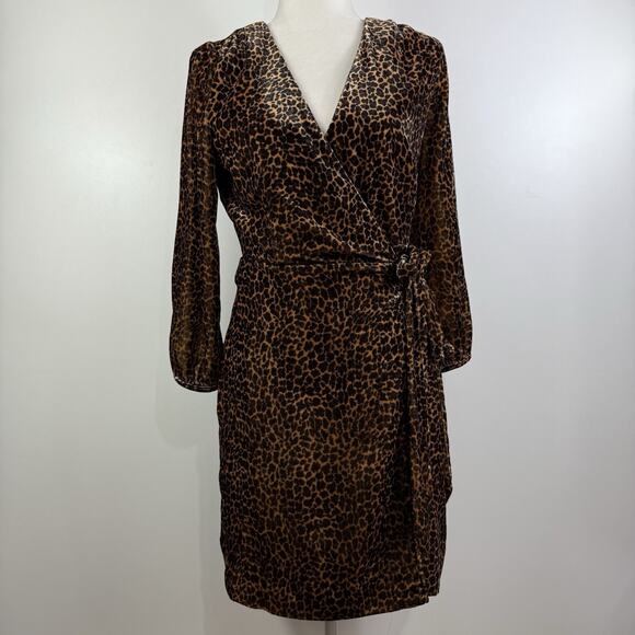 New J Crew Animal Print Velvet True Wrap Dress Size 0 V Neck Leopard Print - Picture 13 of 15